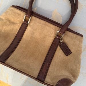 Coach Y2K Hampton Camel Suede & Leather Double Handle Satchel Handbag #7536